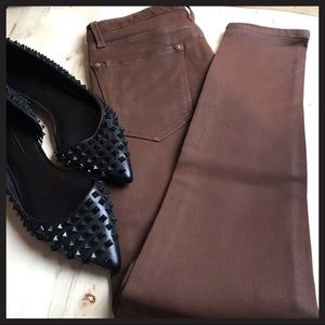 Zara medium rise waxed brown jeans size 4